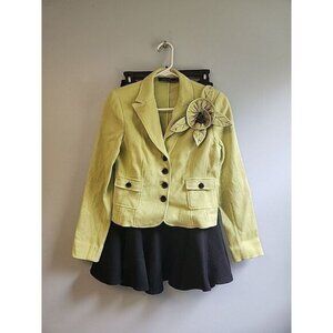 RARE TERI JON Vintage Women's Sz 2 Green Black Weaved‎ Style Skirt Suit Set